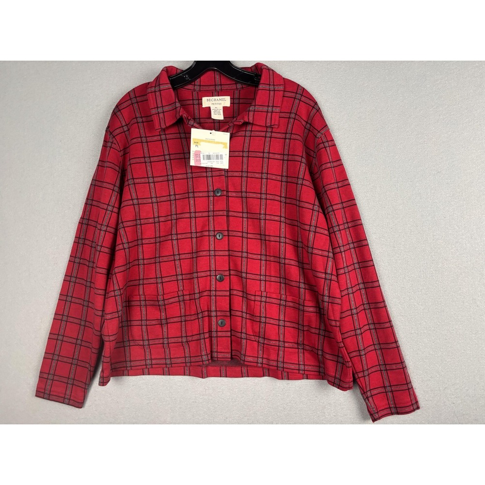 Bechamel Shirt Womens Petite Large Red Plaid Button Front Jersey Cotton Top